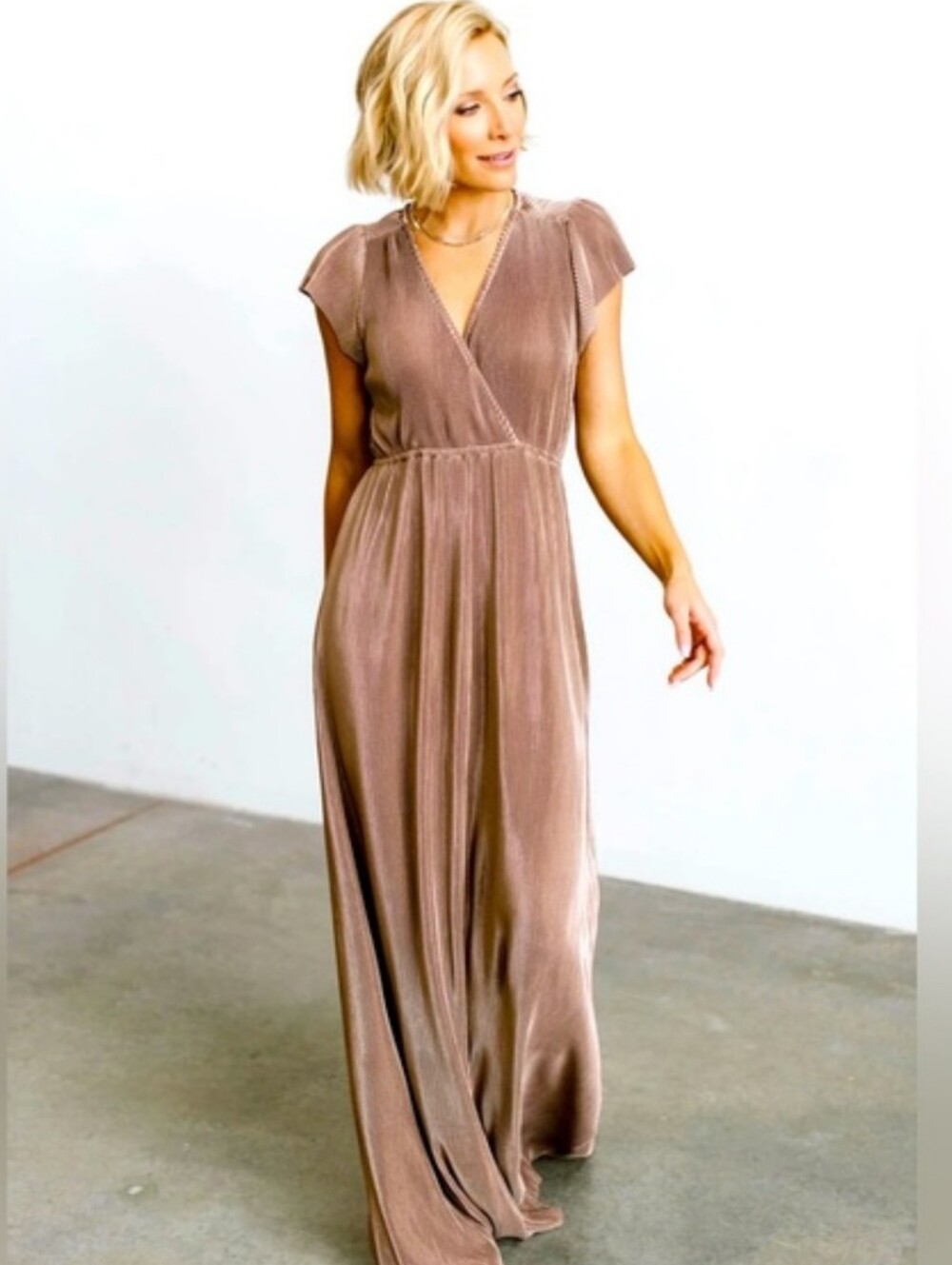 Baltic Born Athena Champagne pleated maxi dress